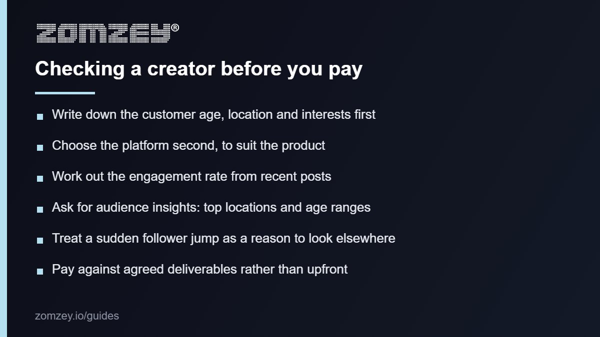 Checklist for vetting influencers before agreeing a fee