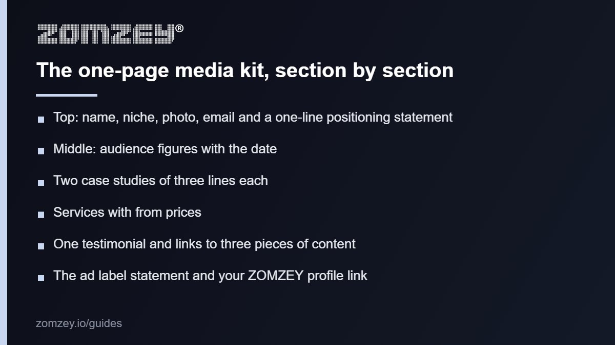Section-by-section checklist for a one-page influencer media kit