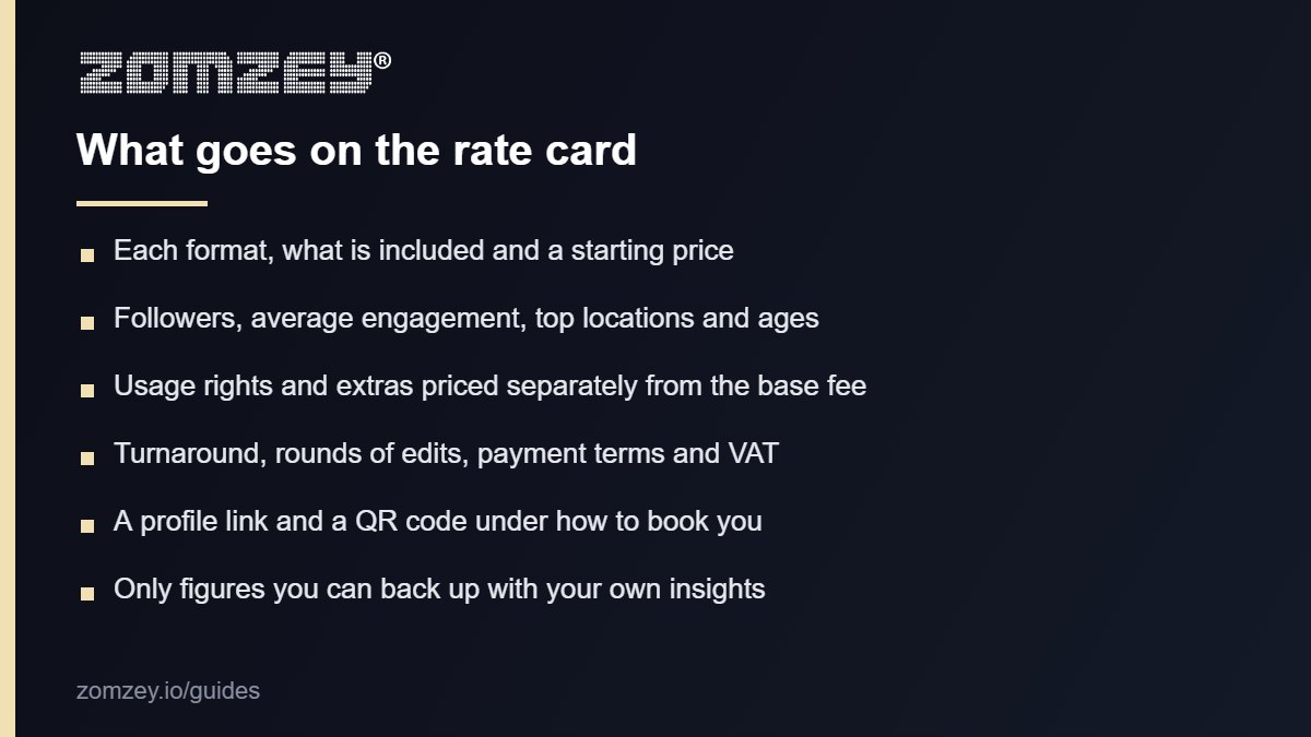 Checklist of what belongs on an influencer rate card