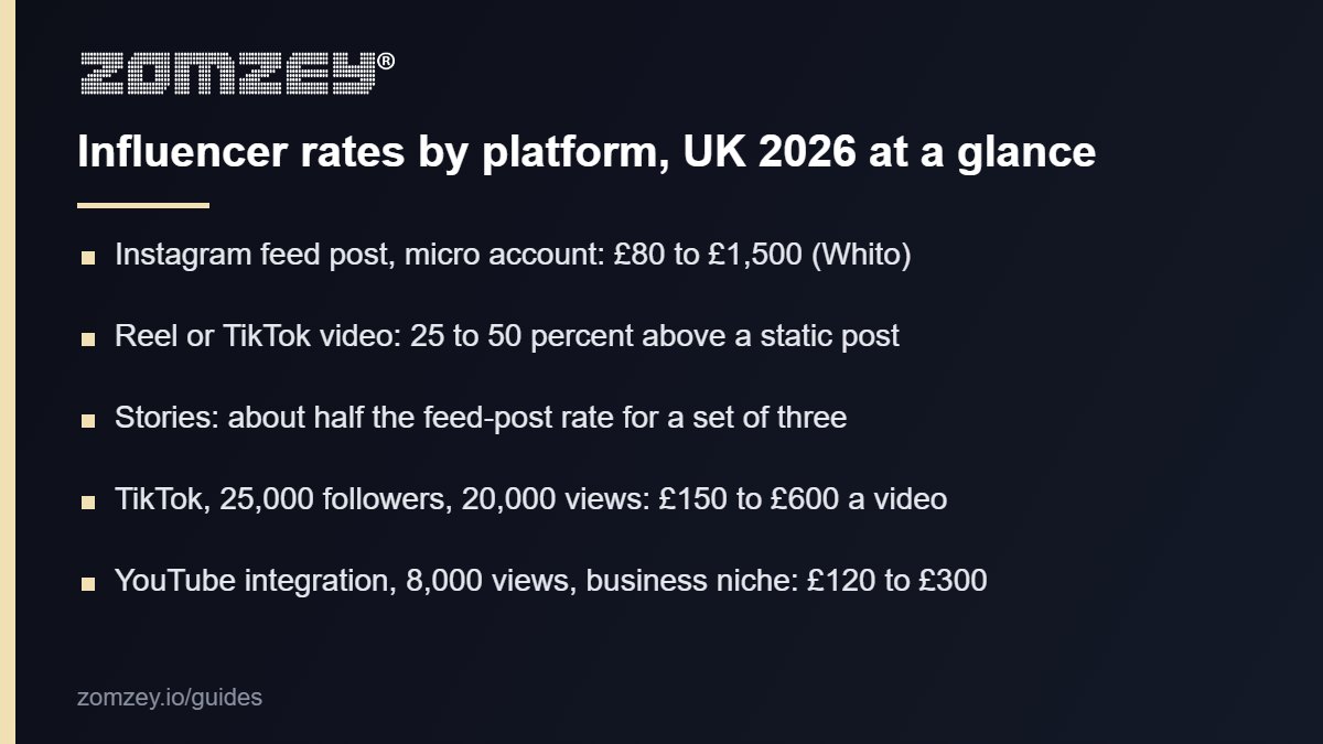 Influencer rates by platform in the UK 2026: Instagram, TikTok and YouTube figures