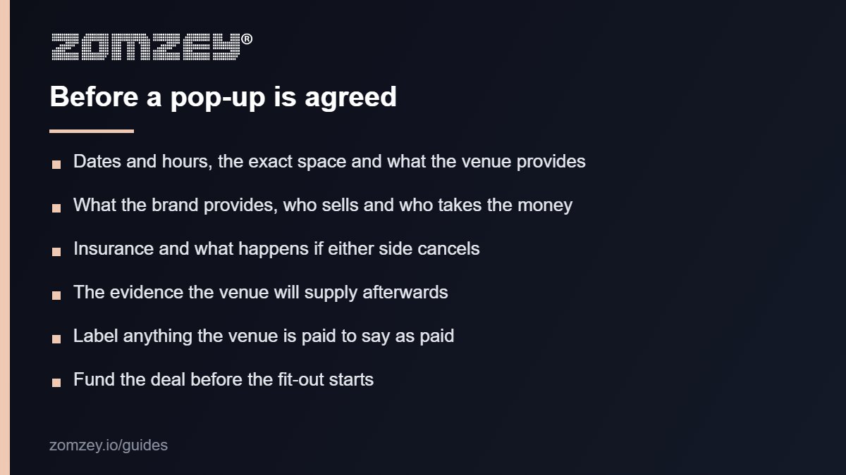 Pop-up shop hire checklist for venues and brands