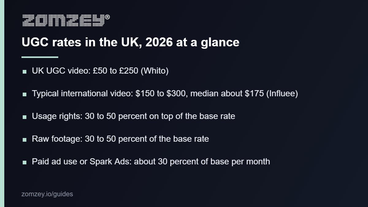 UGC rates in the UK 2026: per video, usage rights and raw footage figures