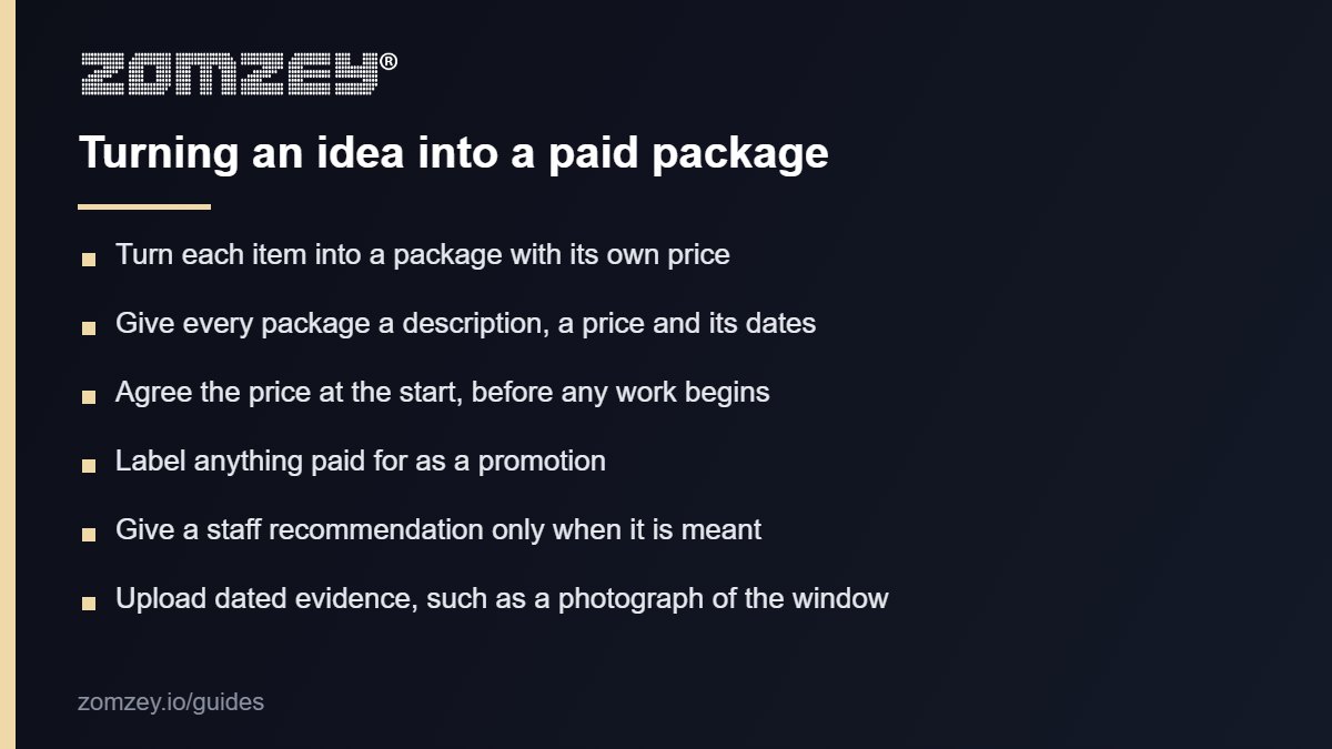 Checklist for a bookshop selling promotion packages