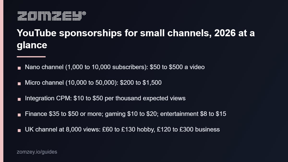 YouTube sponsorships for small channels 2026: the rate figures